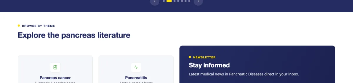 Exploration de la littérature par thème et encart d’abonnement à la newsletter
